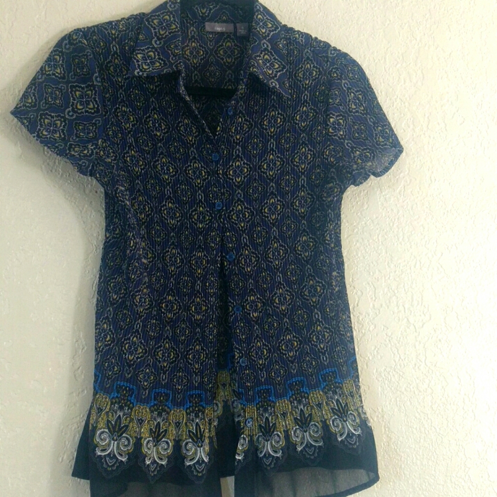Button up semi-sheer textured blouse